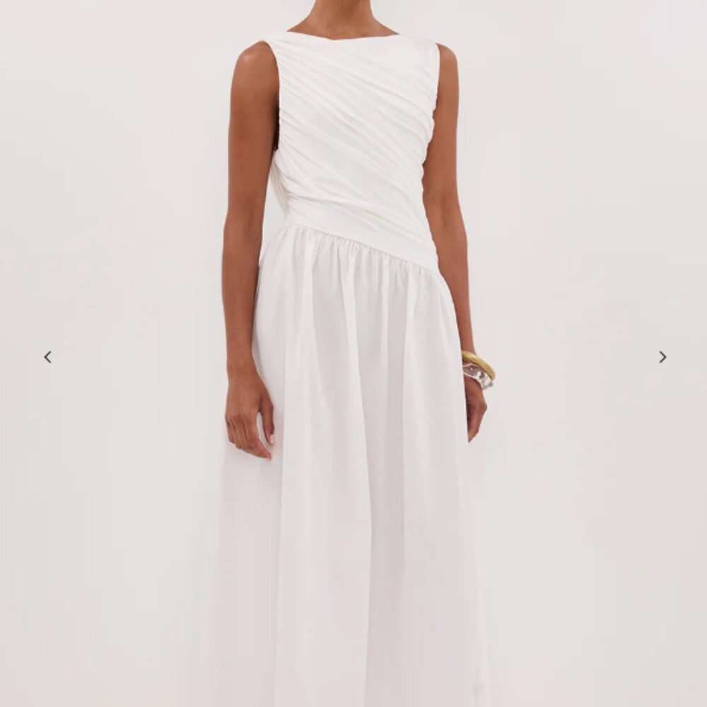 DISSH White Sleeveless Midi Dress with Draped Bodice